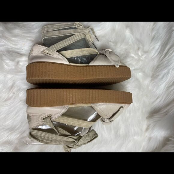 Puma Fenty beige leather creeper lace up with leather bow accent size 7.5 - Picture 5 of 11